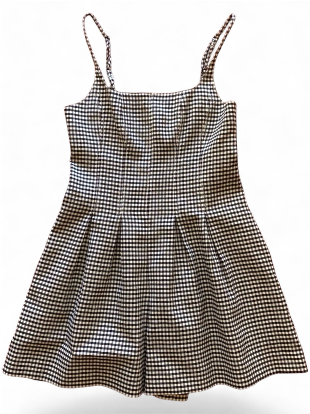Rebecca Taylor Black & White Gingham Spaghetti Strap romper